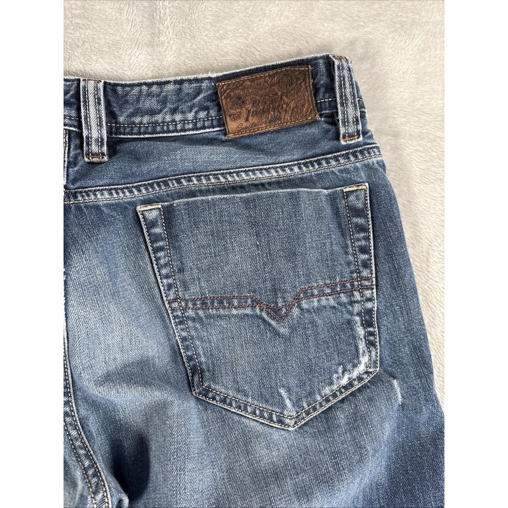 Diesel Viker Jeans Mens 34x32 Blue Straight Distressed Button Fly Wash 0806L - Picture 15 of 15